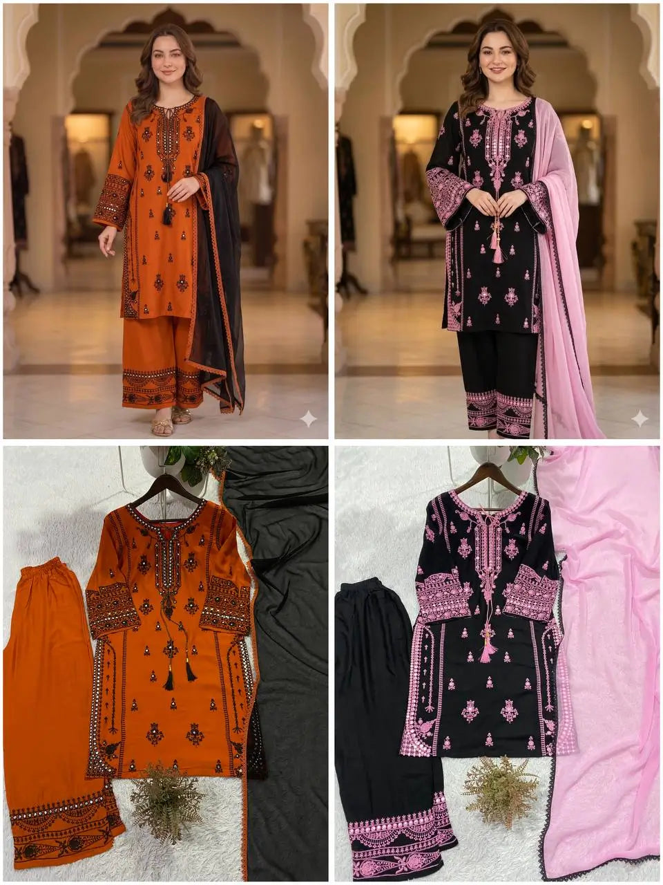 Embroidered Rayon Palazzo Suit for Festive and Party Occasions