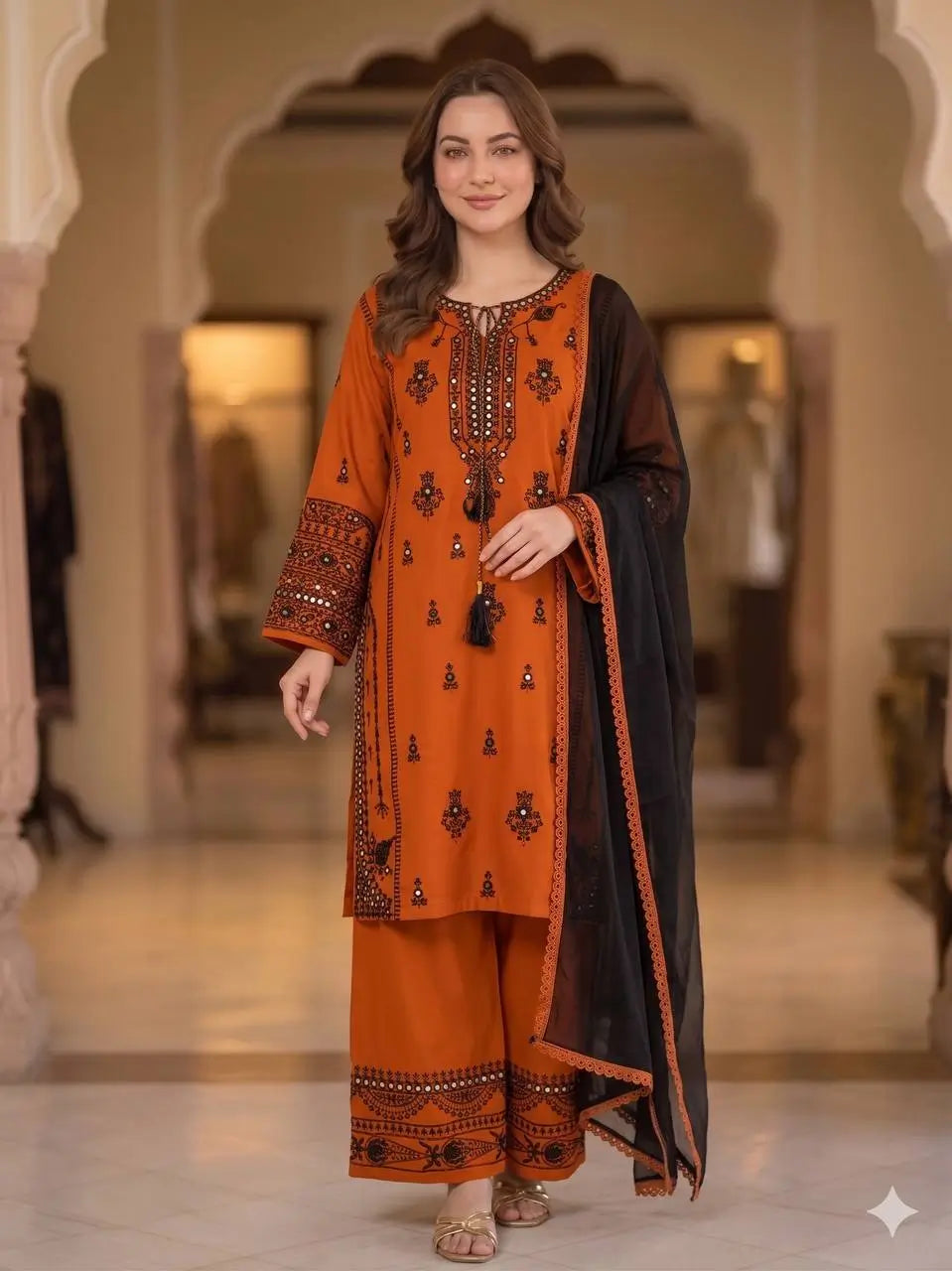 Embroidered Rayon Palazzo Suit for Festive and Party Occasions