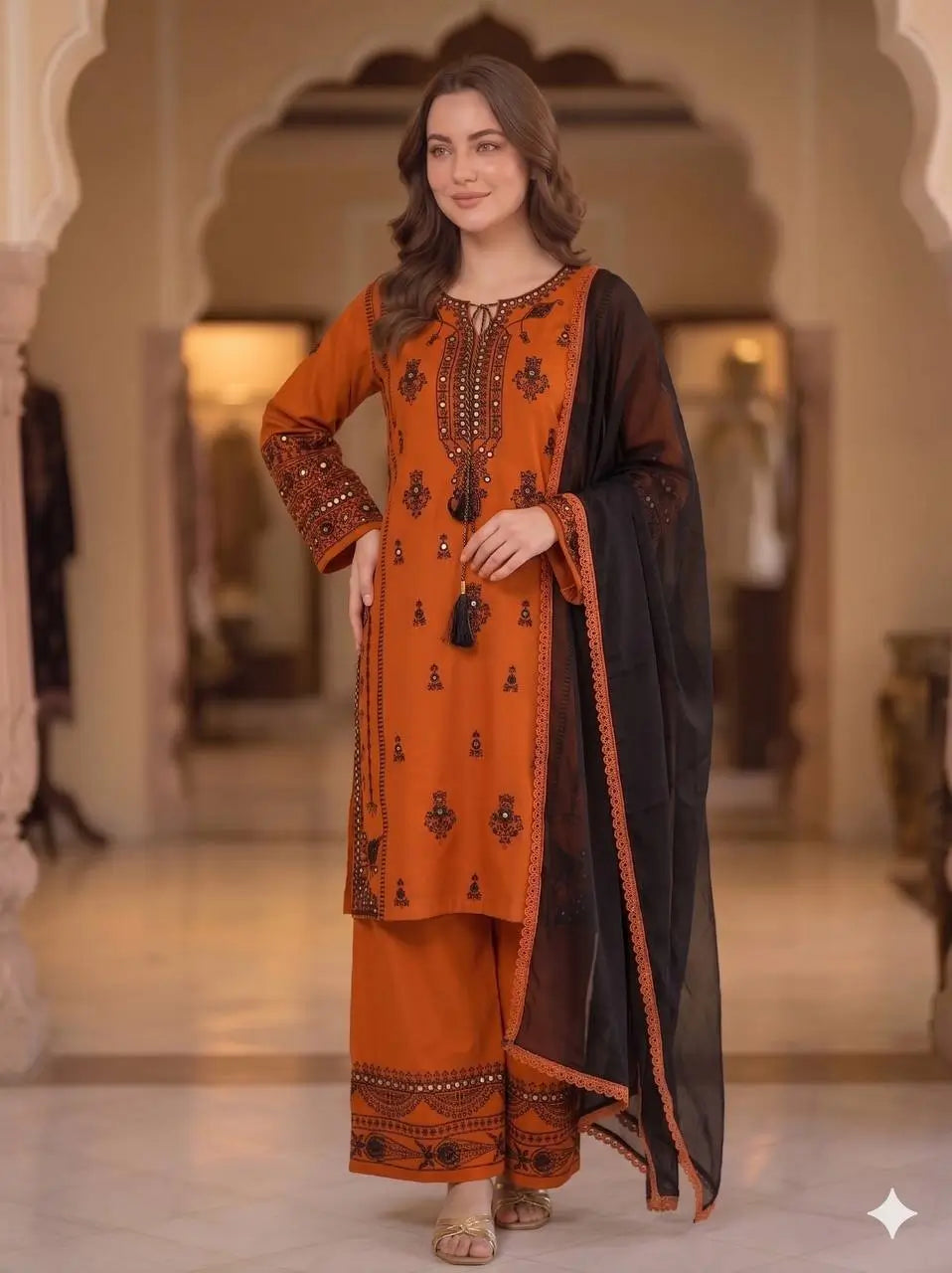 Embroidered Rayon Palazzo Suit for Festive and Party Occasions