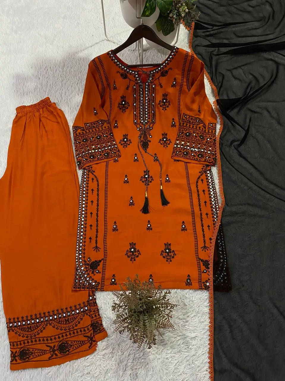 Embroidered Rayon Palazzo Suit for Festive and Party Occasions