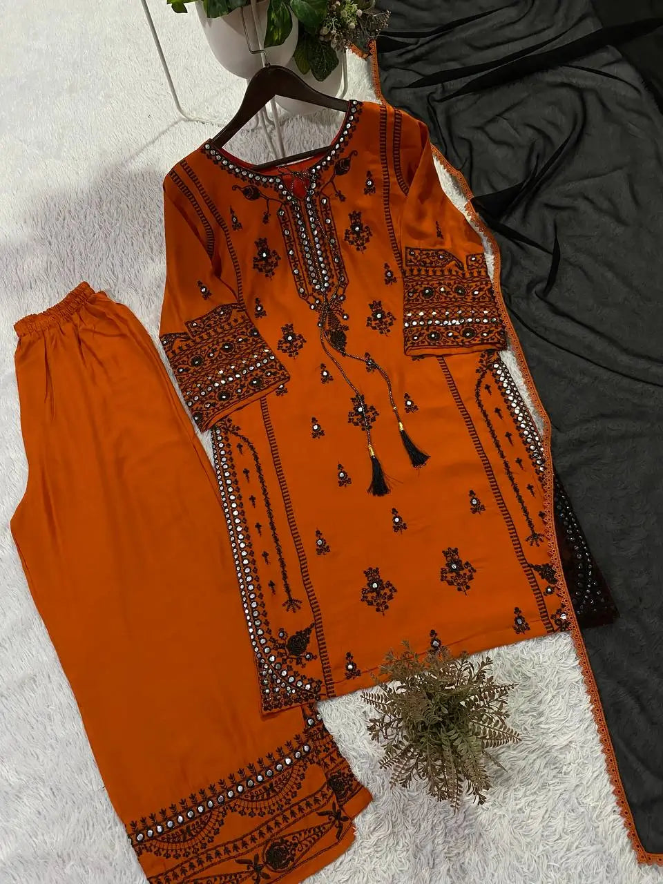 Embroidered Rayon Palazzo Suit for Festive and Party Occasions