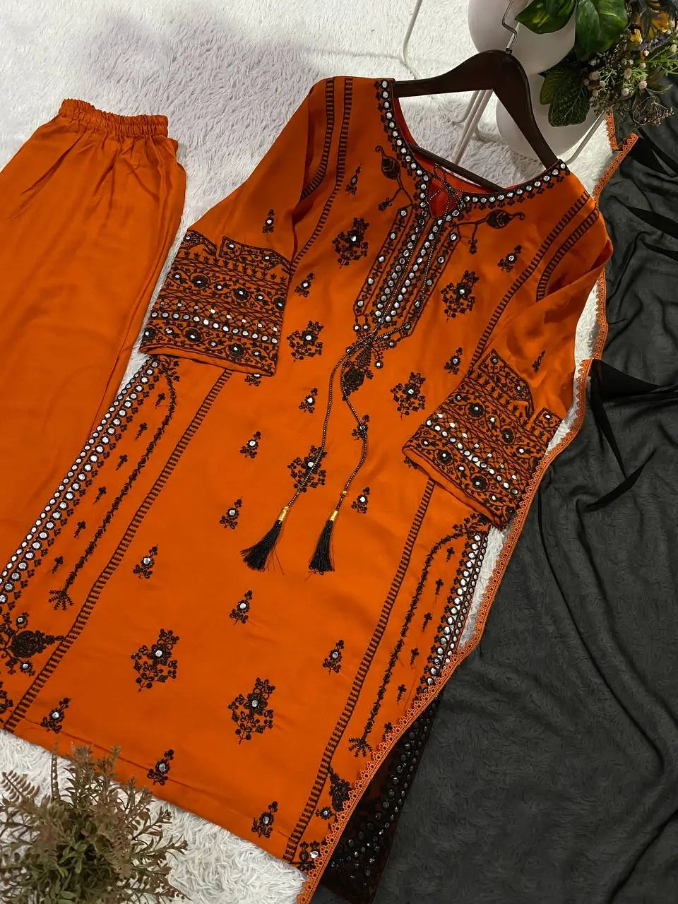 Embroidered Rayon Palazzo Suit for Festive and Party Occasions