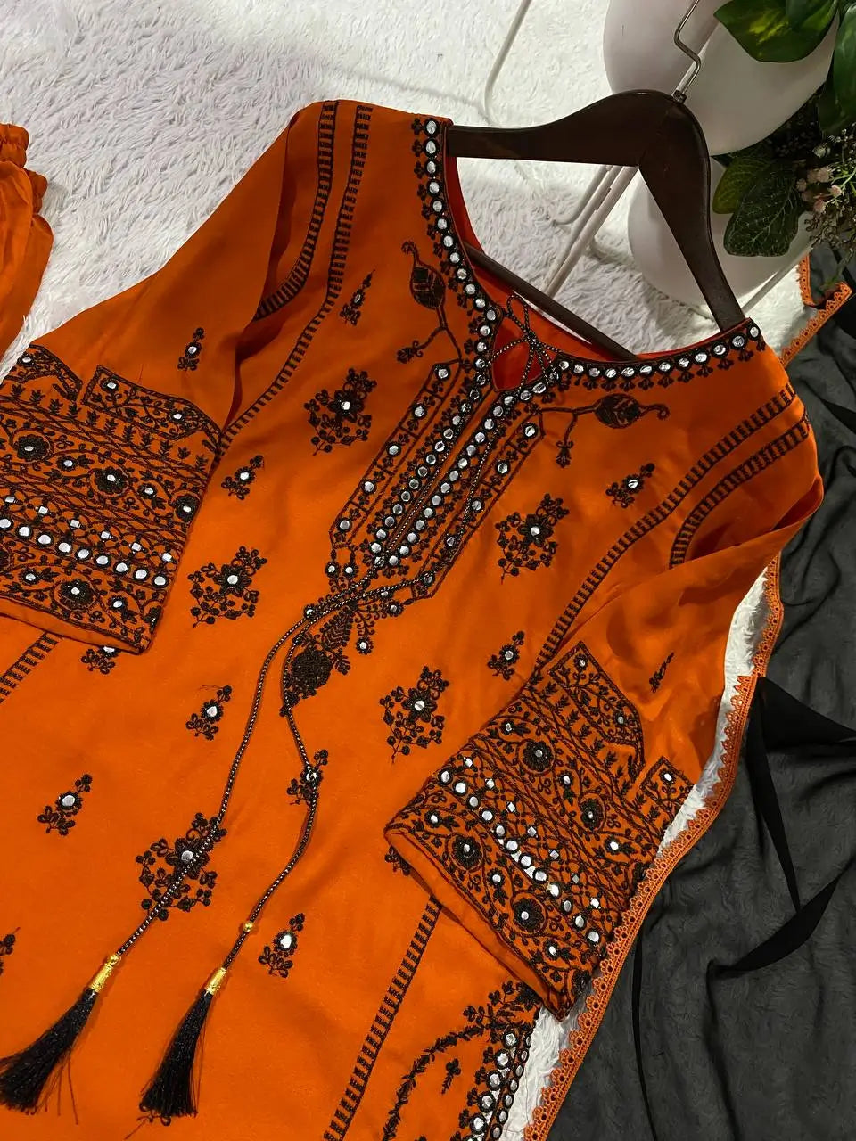 Embroidered Rayon Palazzo Suit for Festive and Party Occasions