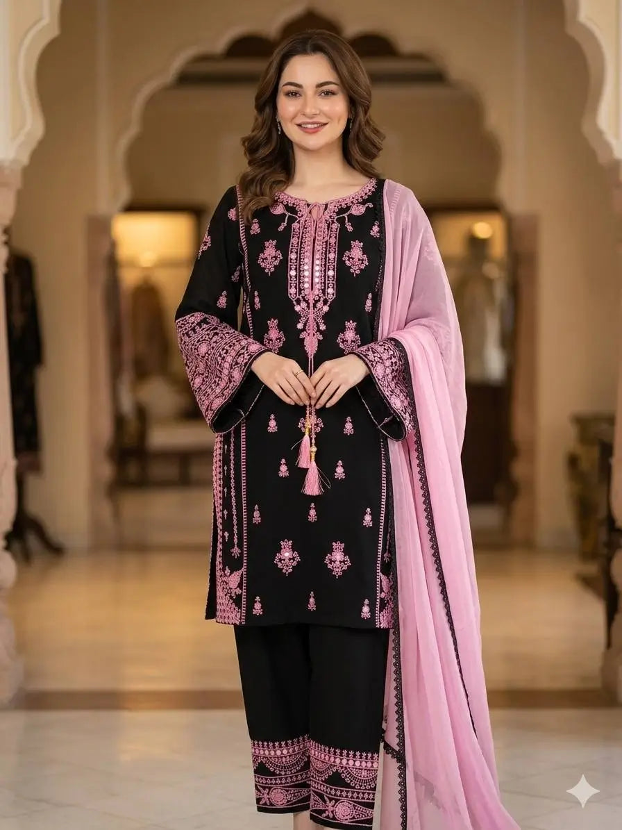 Embroidered Rayon Palazzo Suit for Festive and Party Occasions