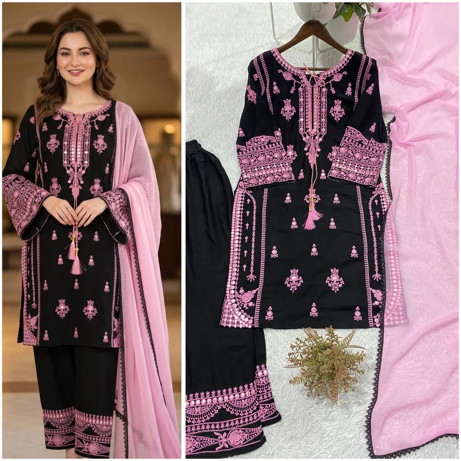 Embroidered Rayon Palazzo Suit for Festive and Party Occasions