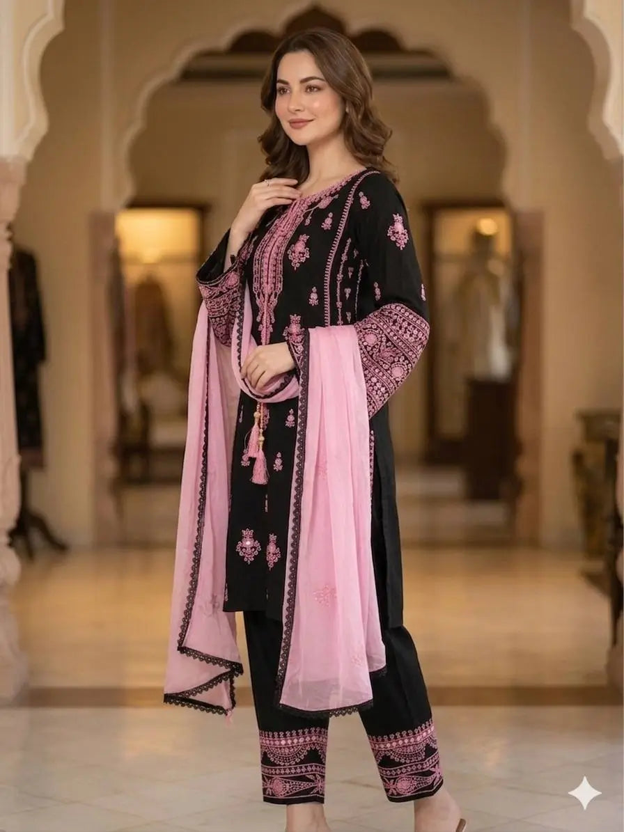 Embroidered Rayon Palazzo Suit for Festive and Party Occasions