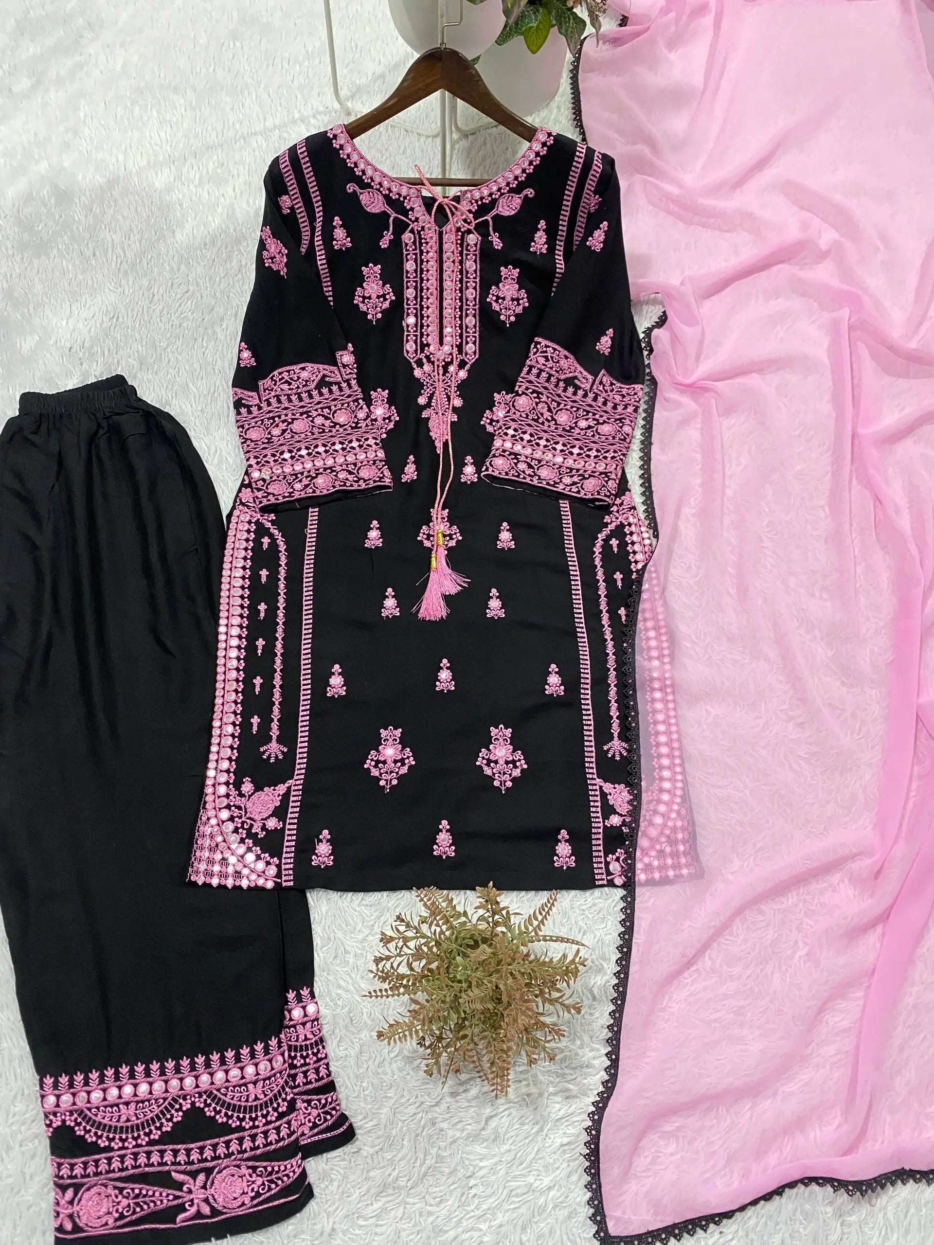 Embroidered Rayon Palazzo Suit for Festive and Party Occasions