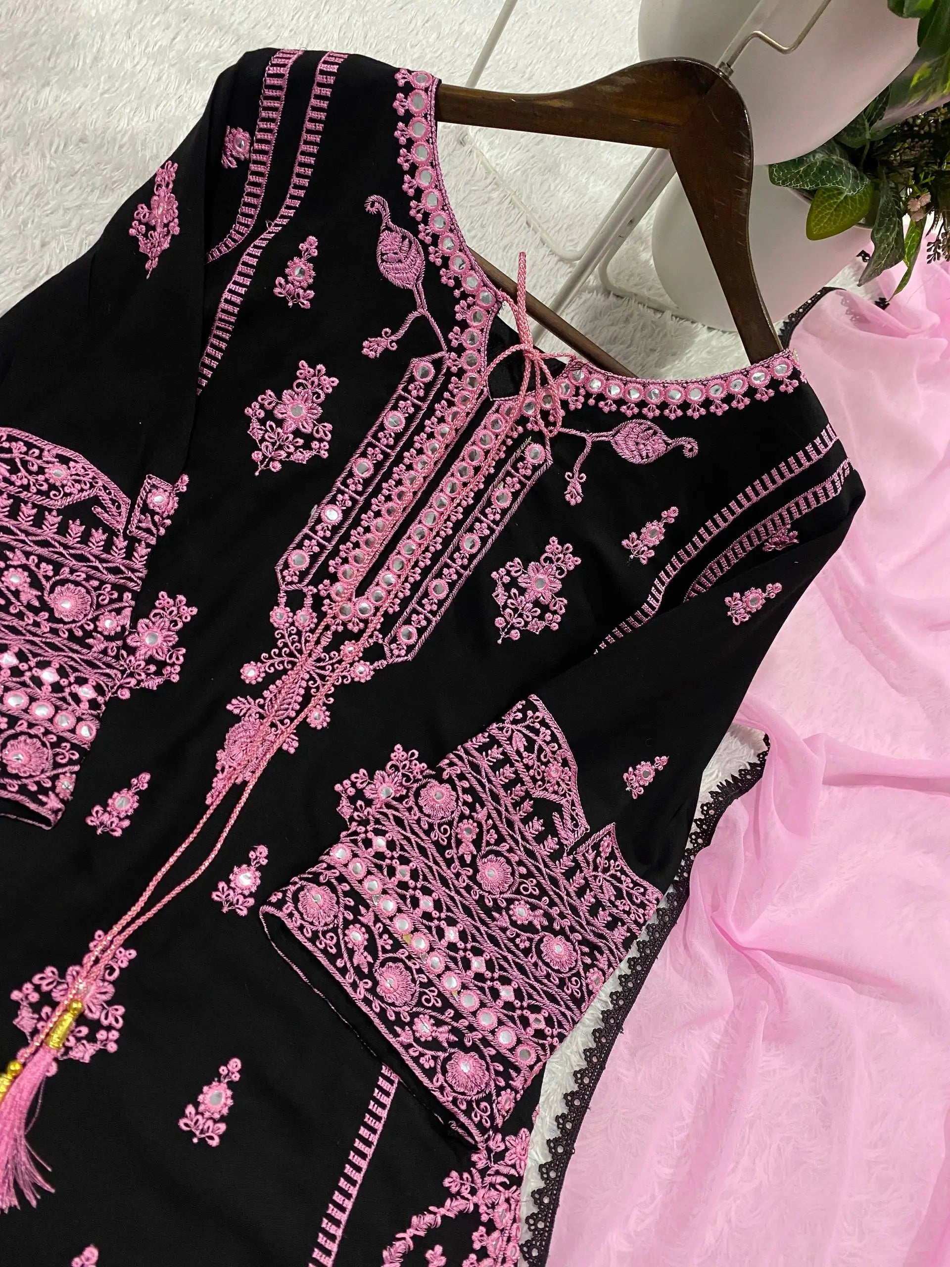 Embroidered Rayon Palazzo Suit for Festive and Party Occasions