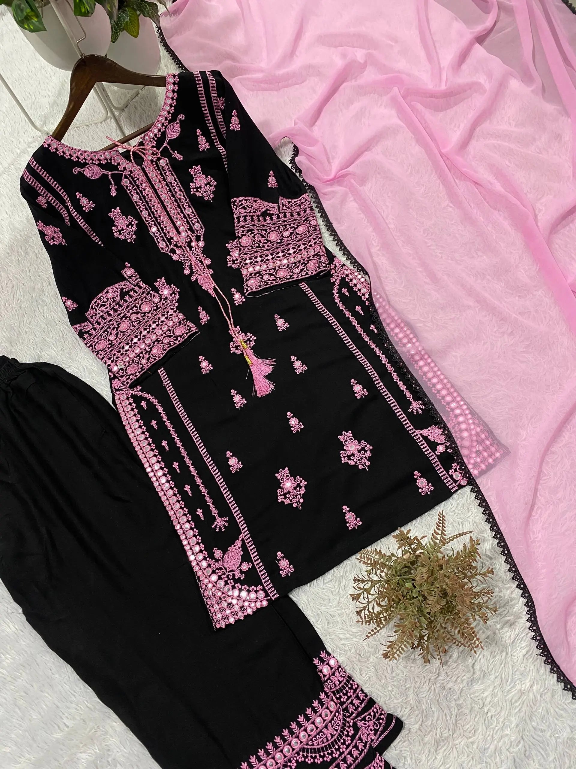 Embroidered Rayon Palazzo Suit for Festive and Party Occasions