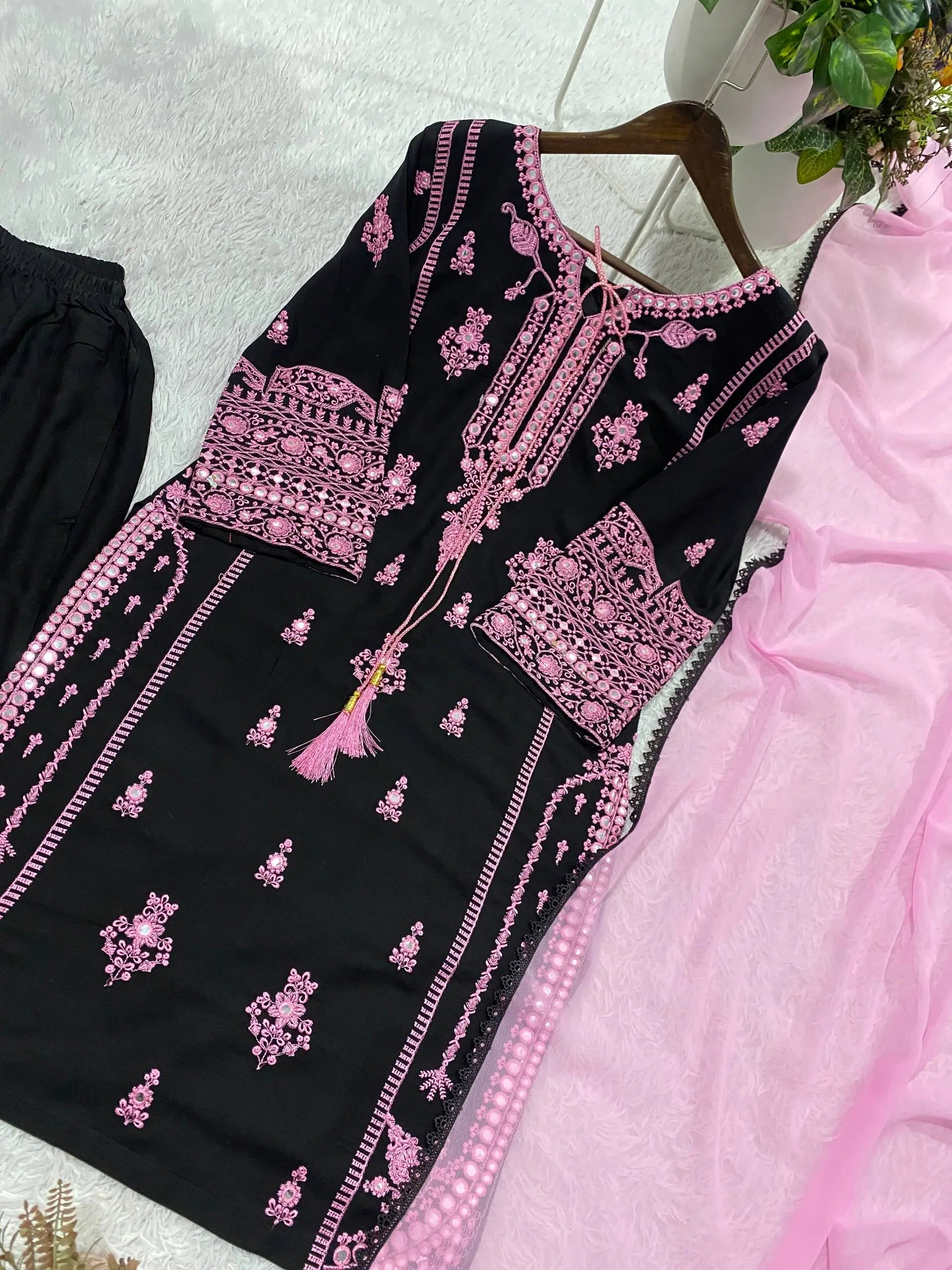 Embroidered Rayon Palazzo Suit for Festive and Party Occasions