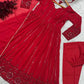 Embroidered Red Georgette Anarkali Gown Set with Dupatta