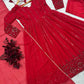 Embroidered Red Georgette Anarkali Gown Set with Dupatta