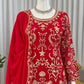 Embroidered Red Georgette Sharara Suit for Festive and Wedding Occasions