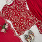 Embroidered Red Georgette Sharara Suit for Festive and Wedding Occasions