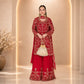 Embroidered Red Georgette Sharara Suit for Festive and Wedding Occasions