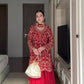 Embroidered Red Georgette Sharara Suit for Festive and Wedding Occasions