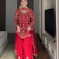 Embroidered Red Georgette Sharara Suit for Festive and Wedding Occasions