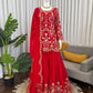 Embroidered Red Georgette Sharara Suit for Festive and Wedding Occasions
