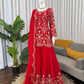 Embroidered Red Georgette Sharara Suit for Festive and Wedding Occasions