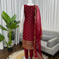 Embroidered Roman Glass Kurta Pant Set with Organza Dupatta for Festive Wear