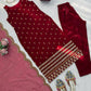 Embroidered Roman Glass Kurta Pant Set with Organza Dupatta for Festive Wear
