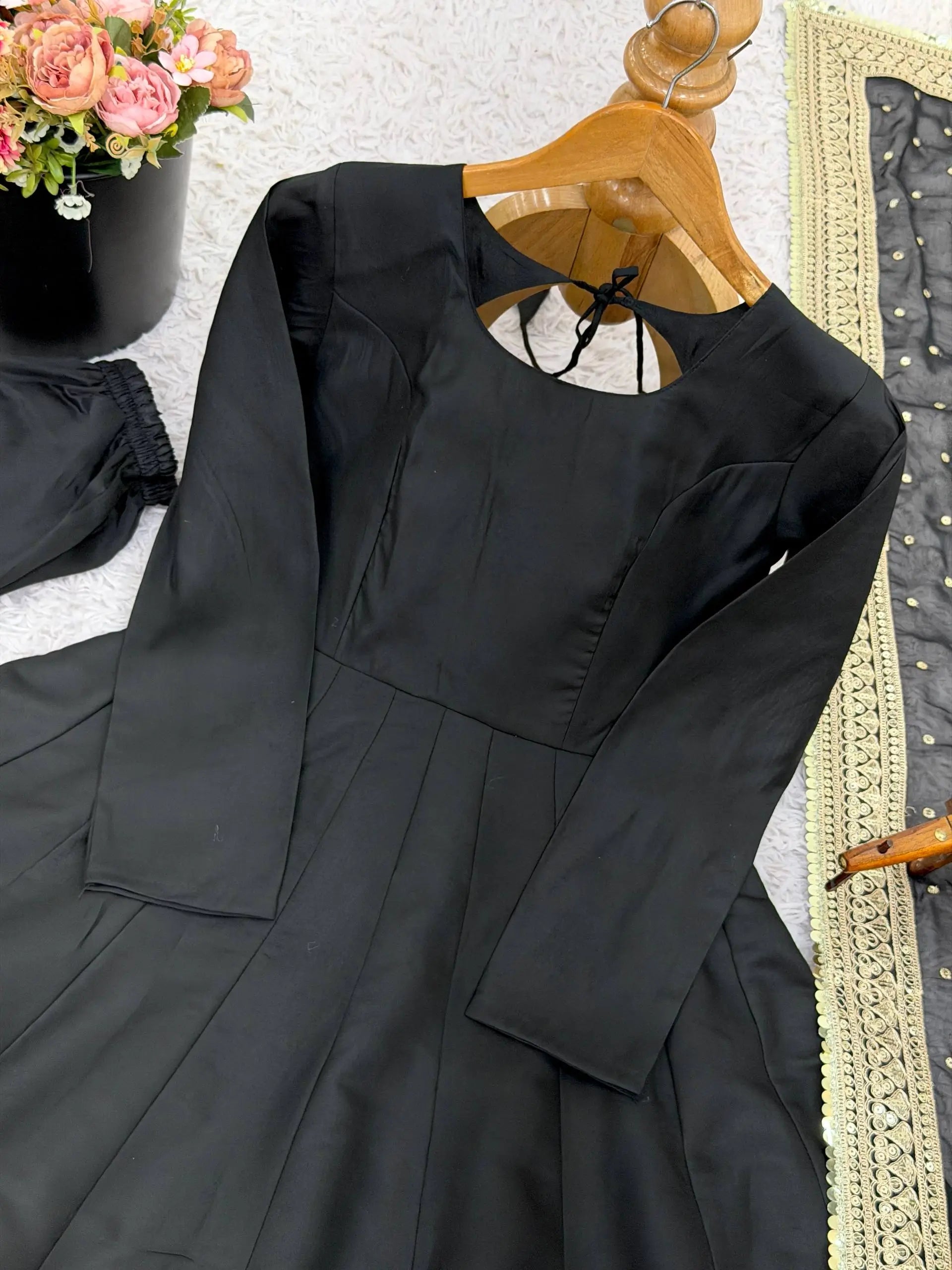 Embroidered Roman Silk Anarkali Gown Set