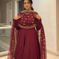Embroidered Roman Silk Anarkali Gown Set