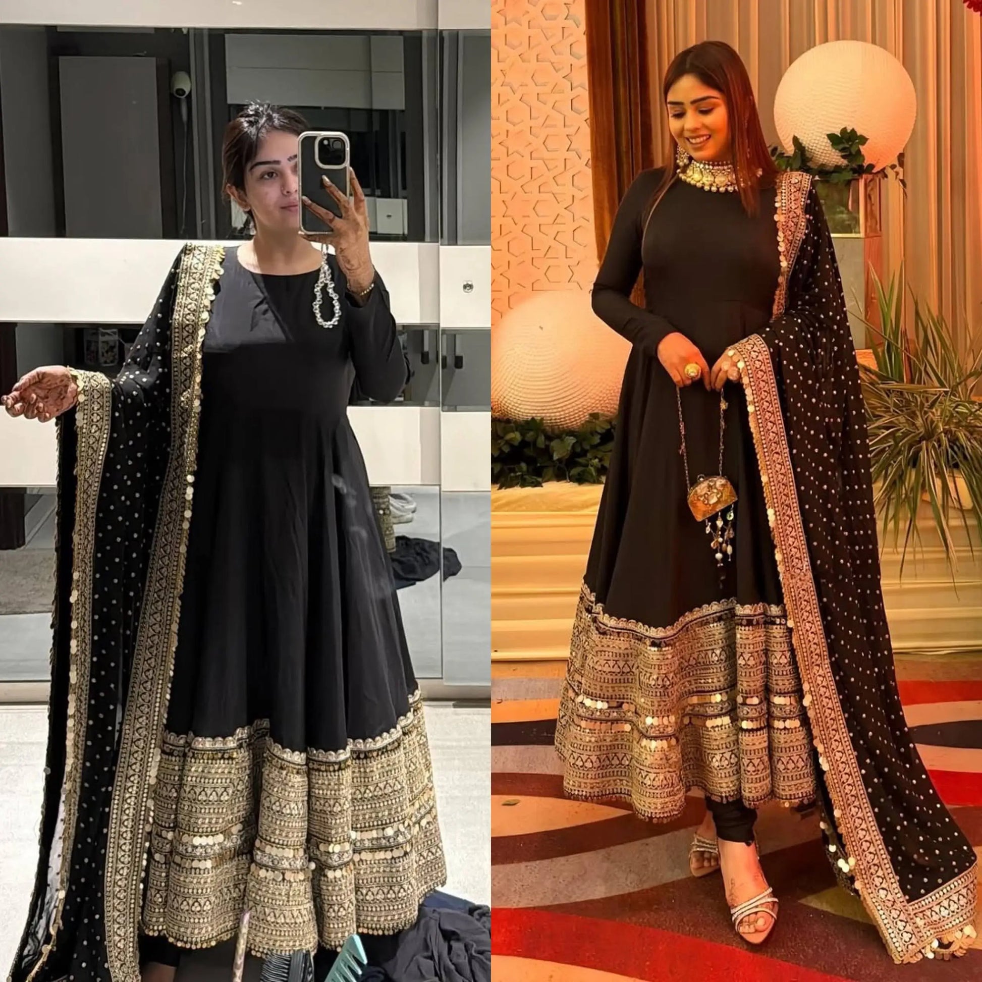 Embroidered Roman Silk Anarkali Gown Set