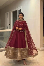 Embroidered Roman Silk Anarkali Gown Set