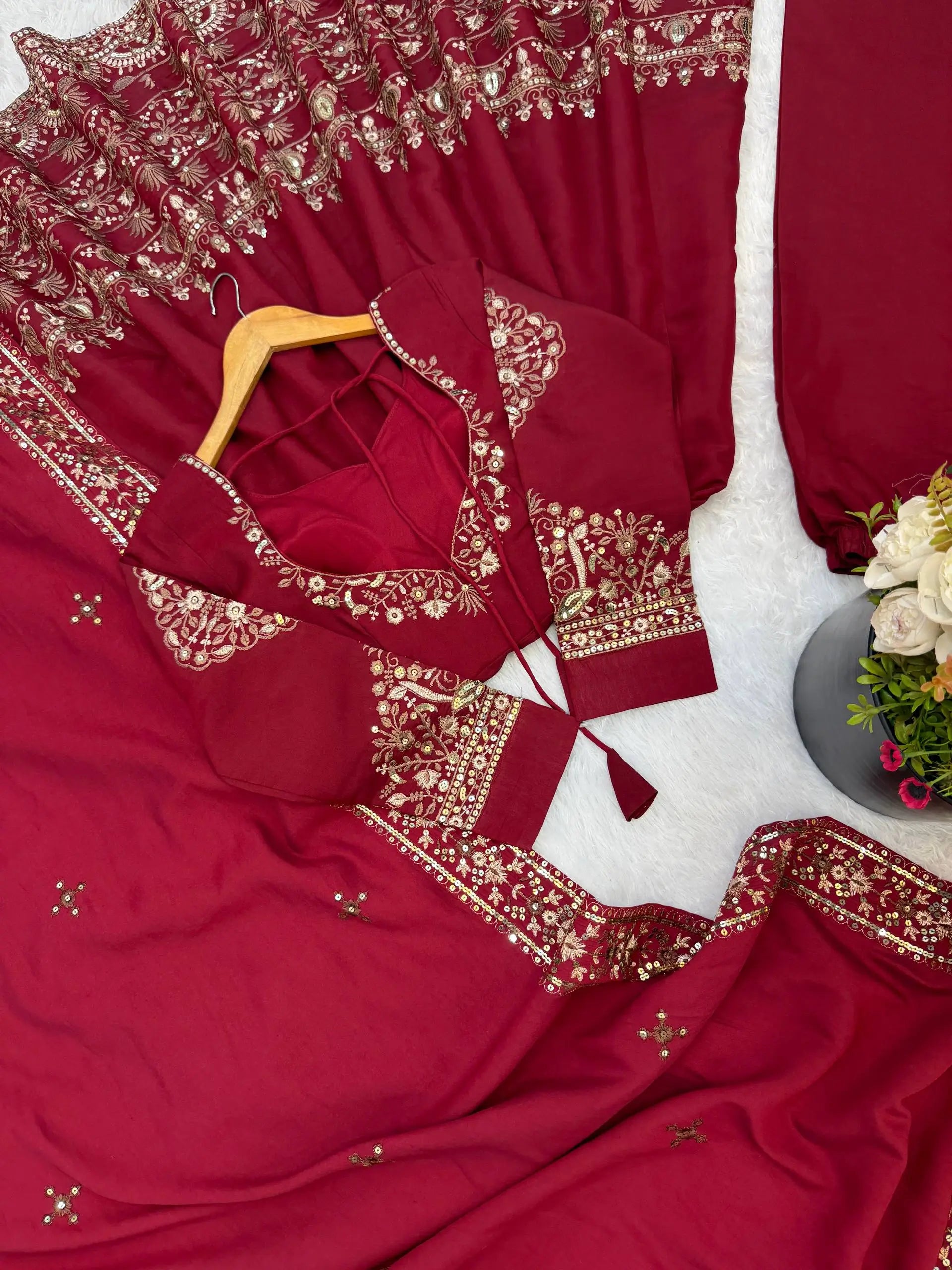Embroidered Roman Silk Anarkali Three Piece Set