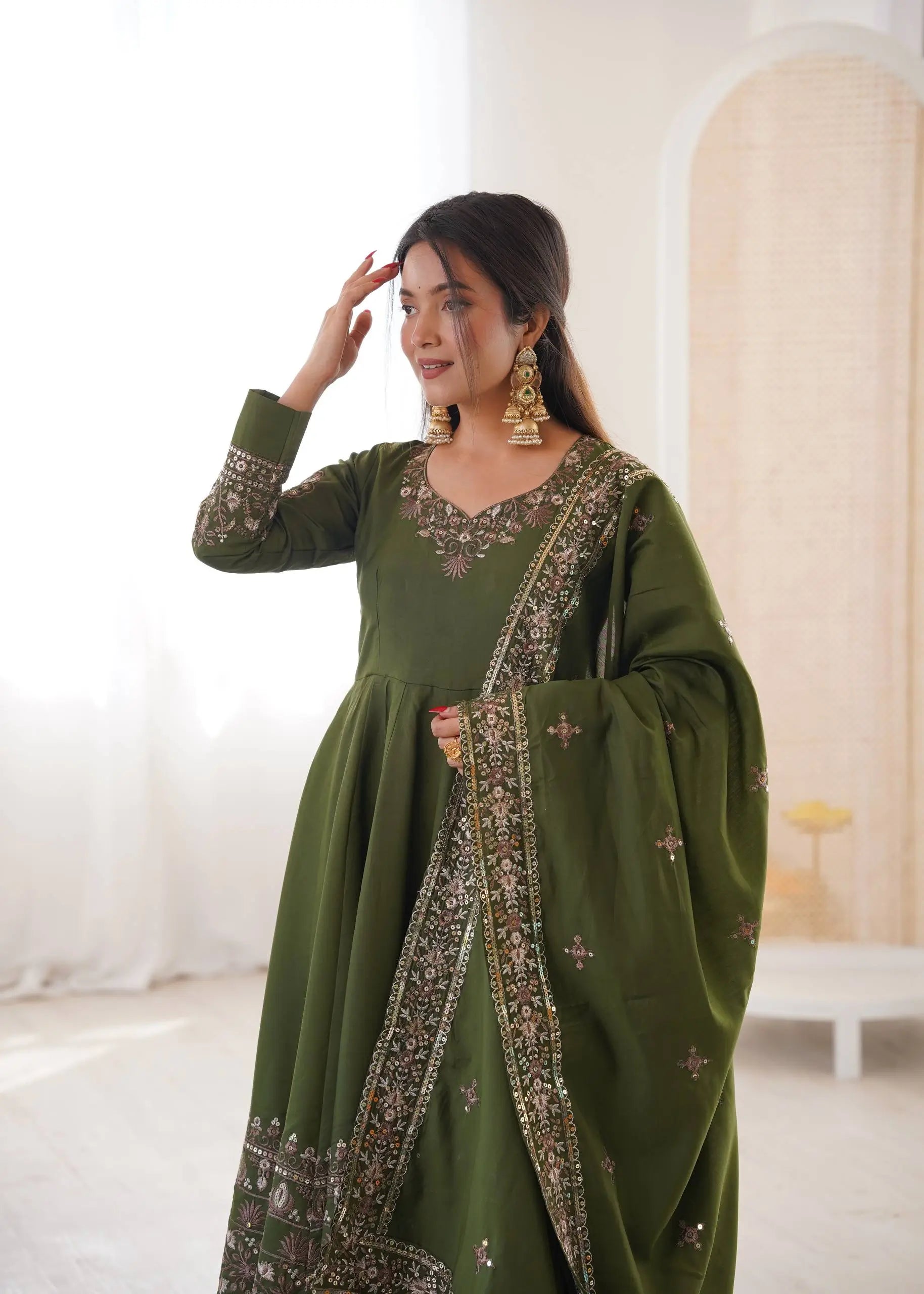 Embroidered Roman Silk Anarkali Three Piece Set