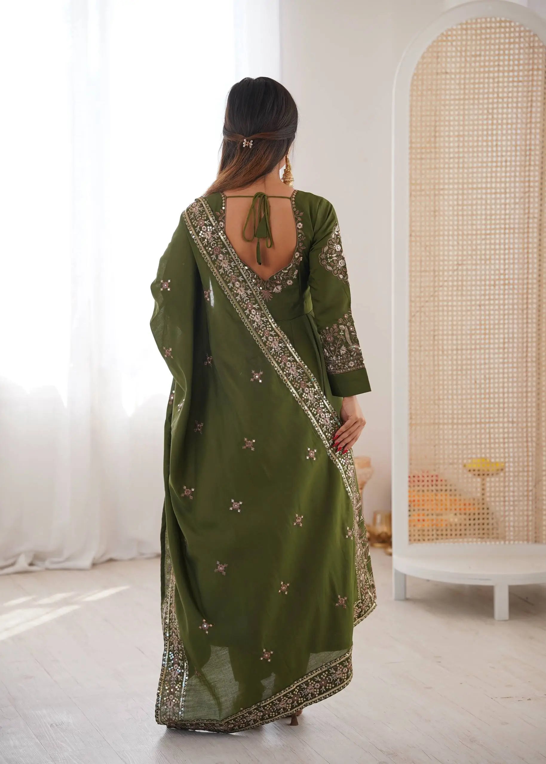 Embroidered Roman Silk Anarkali Three Piece Set