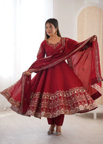 Embroidered Roman Silk Anarkali Three Piece Set