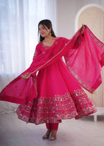 Embroidered Roman Silk Anarkali Three Piece Set