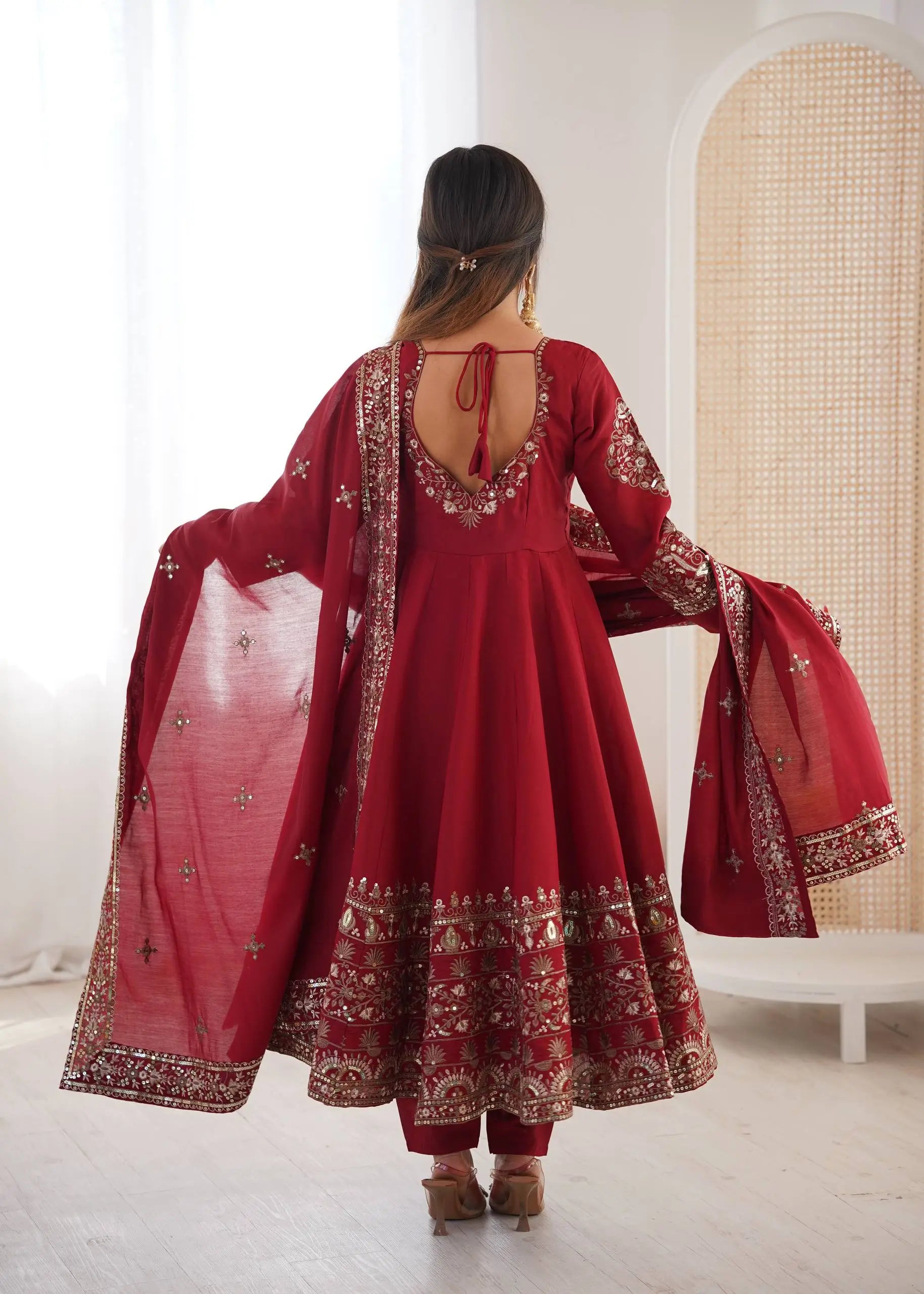 Embroidered Roman Silk Anarkali Three Piece Set