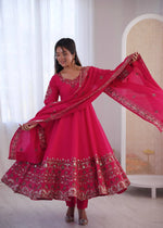 Embroidered Roman Silk Anarkali Three Piece Set