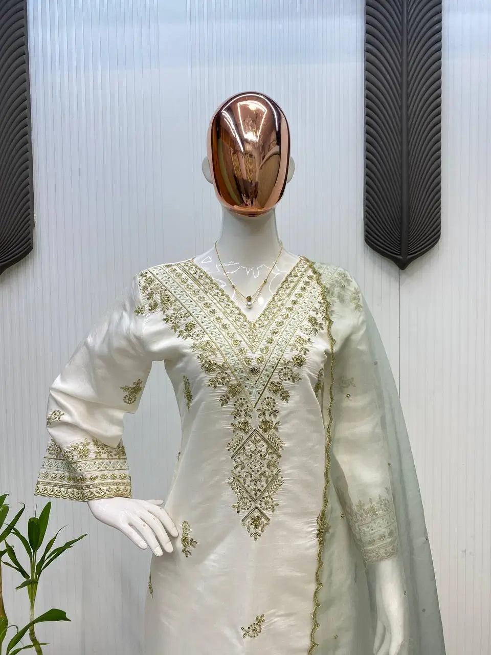Embroidered Roman Silk Kurta Pant Set with Organza Dupatta for Festive and Party Wear