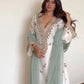 Embroidered Roman Silk Kurta Pant Set with Organza Dupatta for Festive and Party Wear