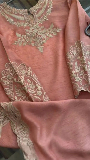 Embroidered Roman Silk Kurti Pant Set with Dupatta for Festive and Occasion Wear