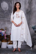 Embroidered Roman Silk Kurti Pant Set with Dupatta