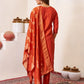 Embroidered Roman Silk Kurti Pant Set with Jacquard Dupatta