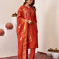 Embroidered Roman Silk Kurti Pant Set with Jacquard Dupatta