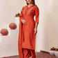 Embroidered Roman Silk Kurti Pant Set with Jacquard Dupatta