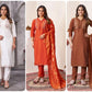 Embroidered Roman Silk Kurti Pant Set with Jacquard Dupatta