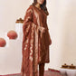 Embroidered Roman Silk Kurti Pant Set with Jacquard Dupatta