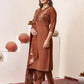 Embroidered Roman Silk Kurti Pant Set with Jacquard Dupatta