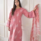 Embroidered Roman Silk Kurti Pant Set with Printed Silver Chiffon Dupatta