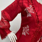 Embroidered Roman Silk Kurti Pant Set with Printed Silver Chiffon Dupatta