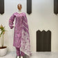 Embroidered Roman Silk Kurti Pant Set with Printed Silver Chiffon Dupatta