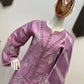 Embroidered Roman Silk Kurti Pant Set with Printed Silver Chiffon Dupatta